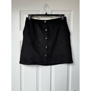 Ann Taylor Skirt Medium Women's Black Wool Gold Button Straight Skirt